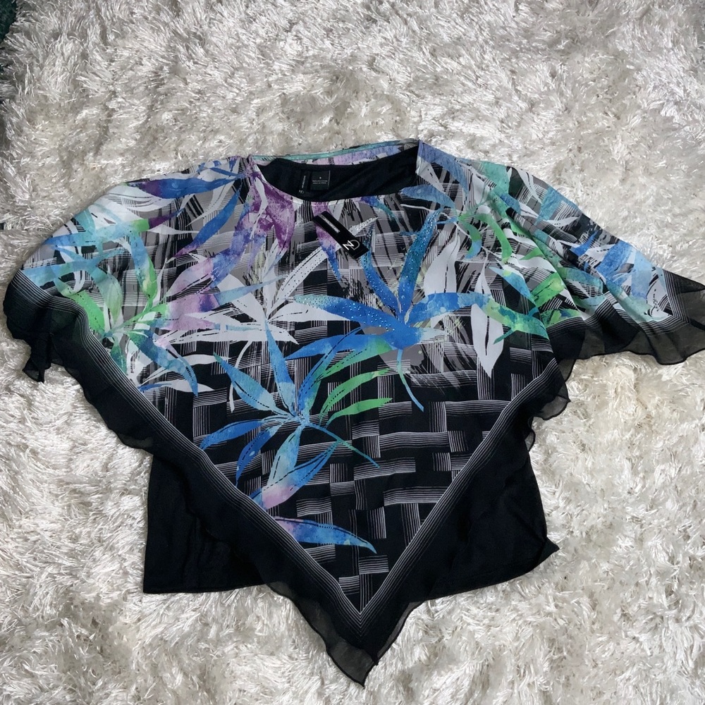 New Direction Women’s Black Multi Poncho Top Size Small